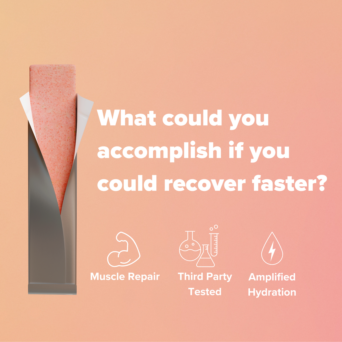 Product packaging with text and icons on a pink background